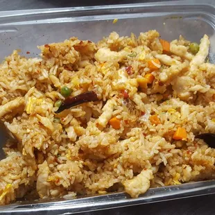Fried rice, to-go, after breaking it loose after plopping out of to-go box. Very dry and bland