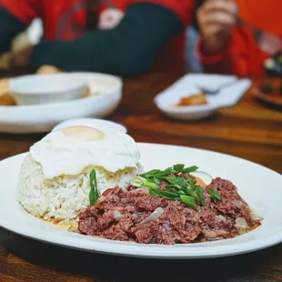 Cornbisilog, Garlic Rice, Fried Egg