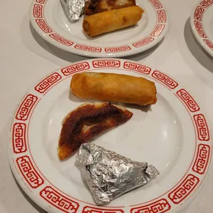 three plates of food