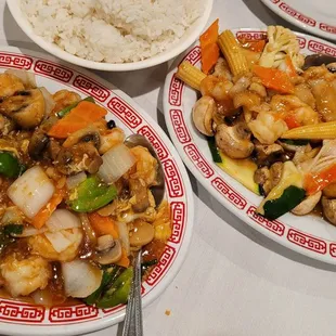 three plates of food