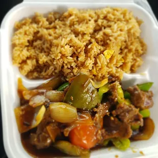 Pepper steak lunch special, one scrap of scrambled egg in the fried rice is very sad