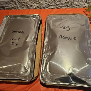 one large tray of vegetable chow mein $120 and one large tray of veg fried rice $120