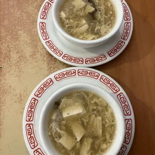 Complimentary hot and sour soups, best hot and sour soup in the city!