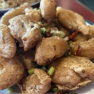 Jumbo Shrimp with hot peppers.