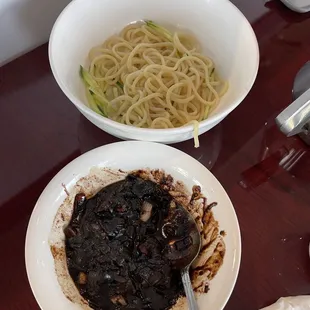 Classic JJ noodles. Black bean sauce with onions, shrimp full of umami