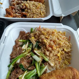 Mongolian beef &amp; sesame chicken