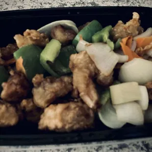 Sweet and sour sampler with sweet and sour sauce on the side