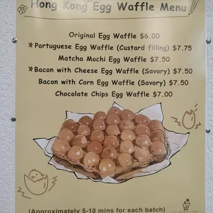 Egg waffle menu