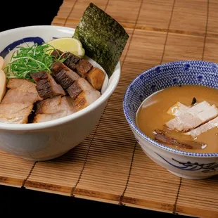 a bowl of soup and a bowl of meat