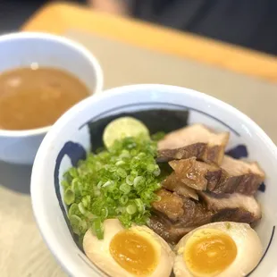 Chashu Tsukemen (ramen noodles at the bottom. Dipping broth was rich and tasty)