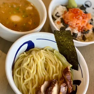 large charsiu tsukemen + salmon and ikura bowl