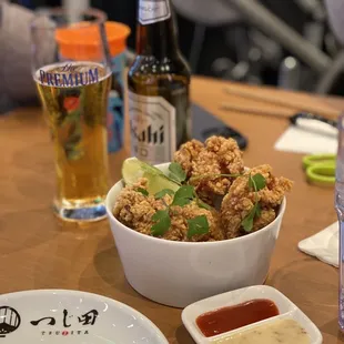 Chicken Karaage: Japanese fried chicken served with mango habanero and honey mustard sauce