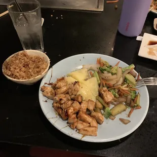 Golden shrimp and teriyaki chicken with fried rice!