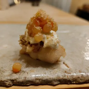 Amadai (Japanese Tilefish) with soft boiled ikura egg