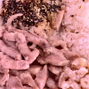 Furikake chicane and mushroom pork