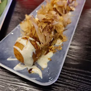 Octopus takoyaki with wooden fish shavings