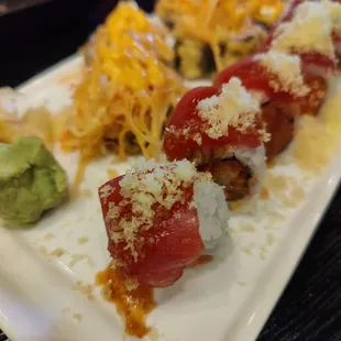 Crazy tuna roll on the right and Florida volcano on the left