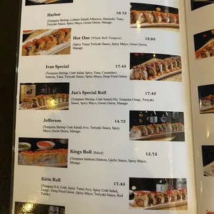 menu, sushi and sashimi