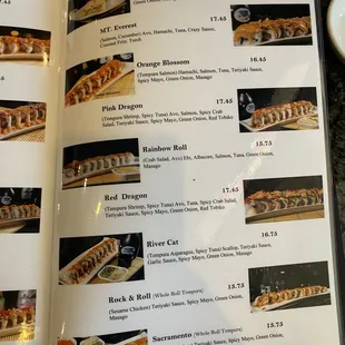 menu, sushi and sashimi
