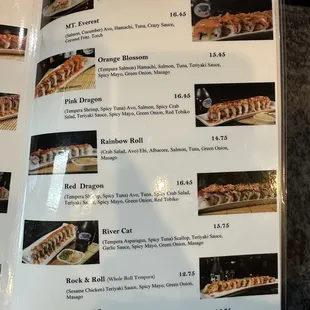 the menu for the restaurant