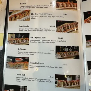 menu, sushi and sashimi