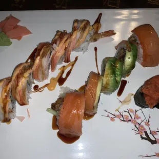 Shaggy roll &amp; red dragon roll &amp; a tuna roll