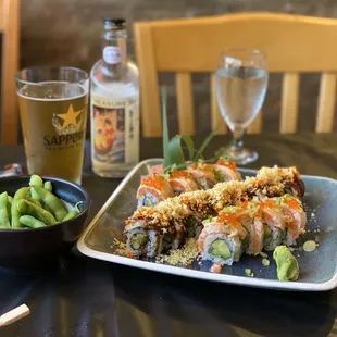 Alaska roll and crunchy dragon roll.