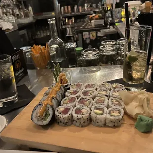 3 rolls. Spider on left.  Plus two tuna rolls. Not very big for price. Kinda bland but tasted fresh.