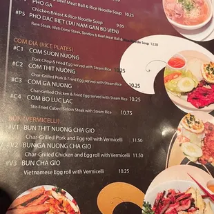 a menu for a vietnamese cuisine restaurant