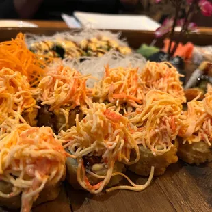 a variety of sushi rolls