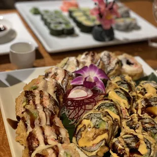 a plate of sushi and hibachi