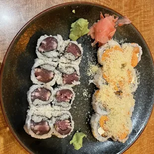 Sesame Tuna Roll on left and Florida roll on right