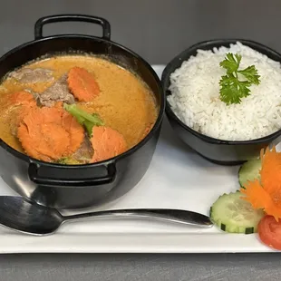 Yellow curry beef.