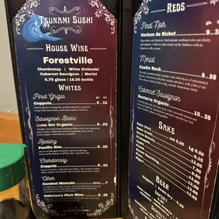 Drinks menu