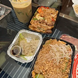 Pad Thai, Pad See Ew, Gyoza, and Massaman Curry