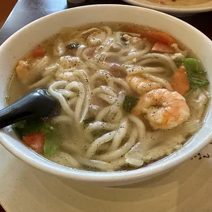 Udon with chicken and shrimp: filling! Chicken is not the freshest though.