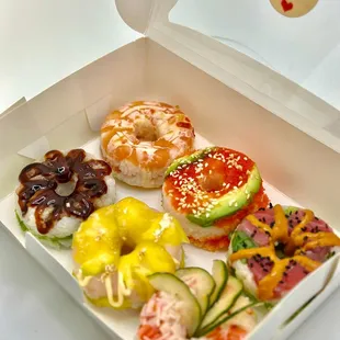 food, donuts, dough desserts