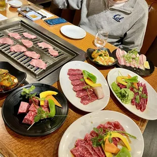 Cap Rib Eye, Rib Eye Roll, Bone Short Rib, Kobe cube cuts, beef tongue, pork belly, ALL 9/10!!!