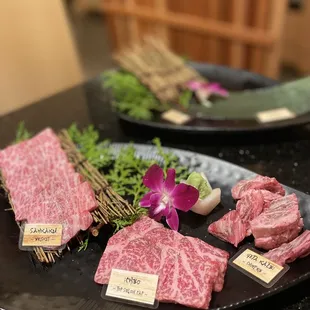 a variety of raw meats