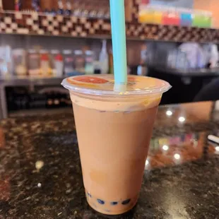 Thai Tea with bubble. 10/10 Never had it before, but it was great. Not too sweet at all. They have a bunch of flavors too
