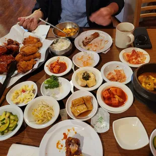Dinner for 2  Half and half order of fried chicken + tofu soup