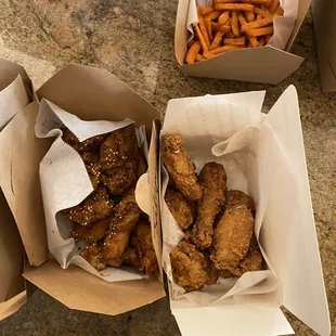 three boxes of food