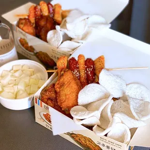 COVID DELIVERY: Ttobongee "Original" (1/2 Combo-$15.99)+Soy Sauce Garlic (1/2 Combo-$16.99)+ Sodduk Sodduk ($5.99), Shrimp Chips ($5.99)