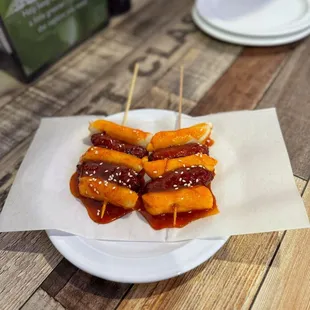 Sodduk Sodduk (fried rice cakes &amp; mini links with Korean sweet chili sauce)