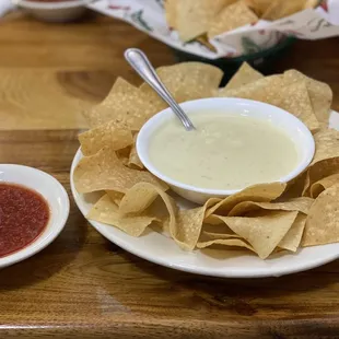 Queso blanco with chips. Salsa on the side.