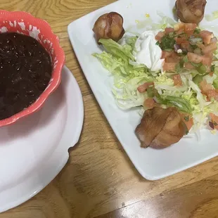 Shrimp  bits and black beans