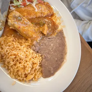 Number six. She's enchilada chili on beans and rice.