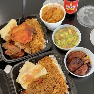 Pollo Guisado Pollo a la Brasa Chicharrones Maduros White Rice Beans Malta India