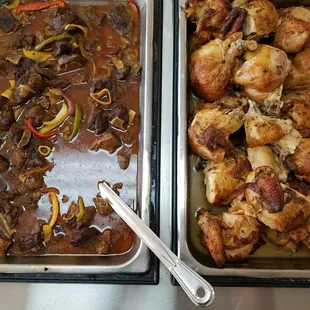 two pans of food