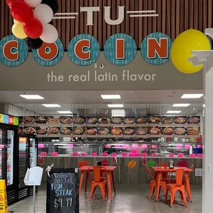 restaurant takes entire back wall, has seating